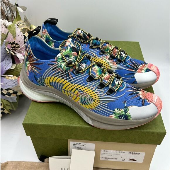 Men’s Gucci blue floral run low top sneaker size 11 made in Italy - Picture 1 of 9